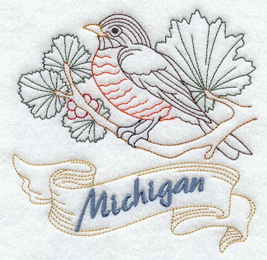 Michigan - Robin (Redwork) - Image 3