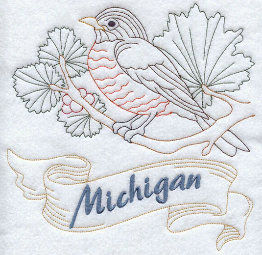 Michigan - Robin (Redwork) - Image 5