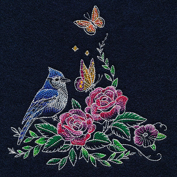Midnight Garden Blue Jay & Roses Feature - Image 2