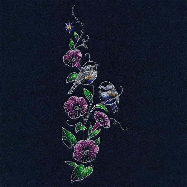 Midnight Garden Morning Glories & Chickadees Feature - Image 4