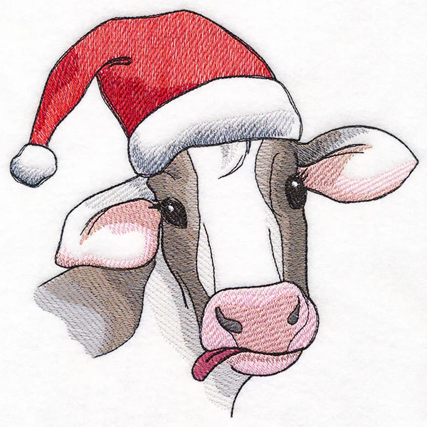 Moo-y Christmas Cow in Santa Hat - Image 2