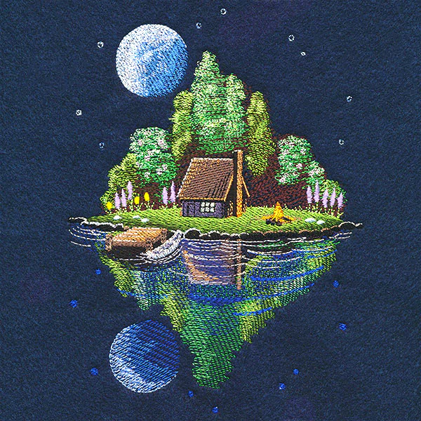 Moonlit Lakeside Spring Cabin Scene - Image 2