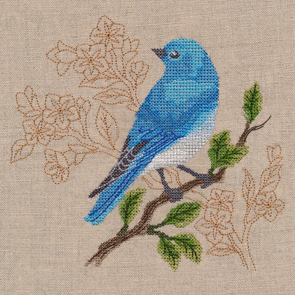 Mountain Bluebird with Delicate Branches (Cross Stitch) - Image 2