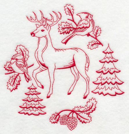 Northwoods Deer Medley (Redwork) - Image 3