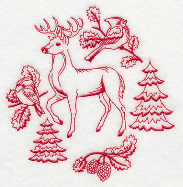 Northwoods Deer Medley (Redwork) - Image 4