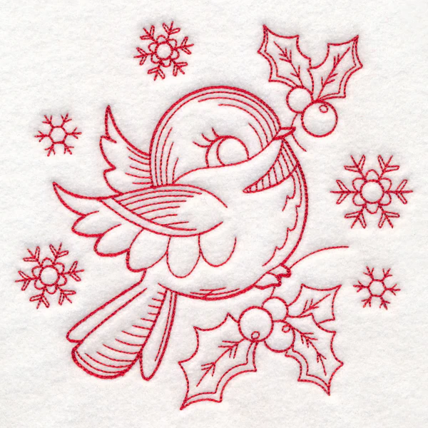 Nostalgic Christmas - Chickadee (Redwork) - Image 2