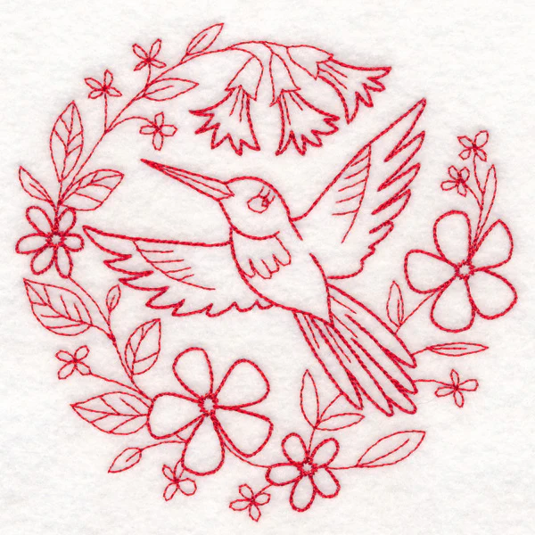 Nostalgic Nature - Bird with Flowers (Redwork) - Image 4