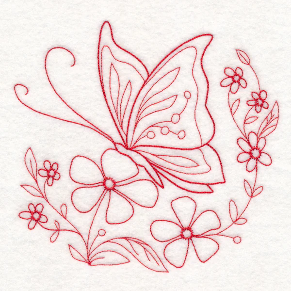 Nostalgic Nature - Butterfly with Flowers (Redwork) - Image 2