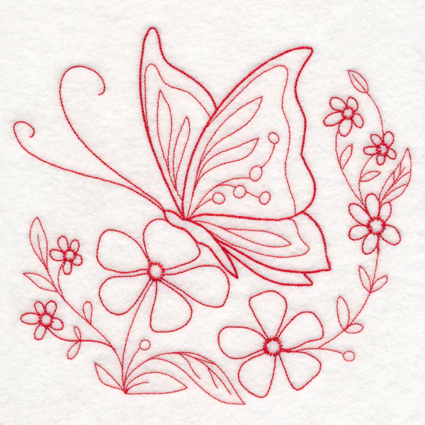 Nostalgic Nature - Butterfly with Flowers (Redwork) - Image 6