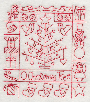 O Christmas Tree Shadow Box (Redwork) - Image 3