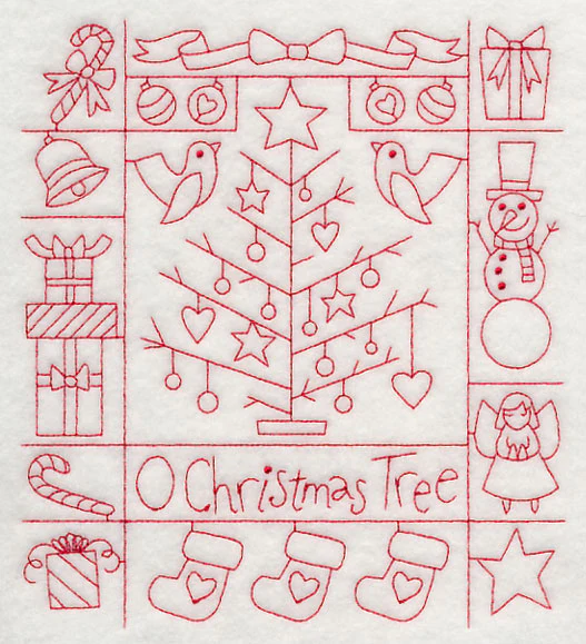 O Christmas Tree Shadow Box (Redwork) - Image 4
