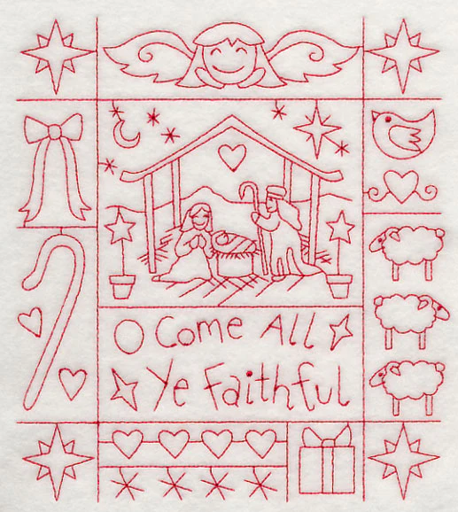 O Come All Ye Faithful Shadow Box (Redwork)