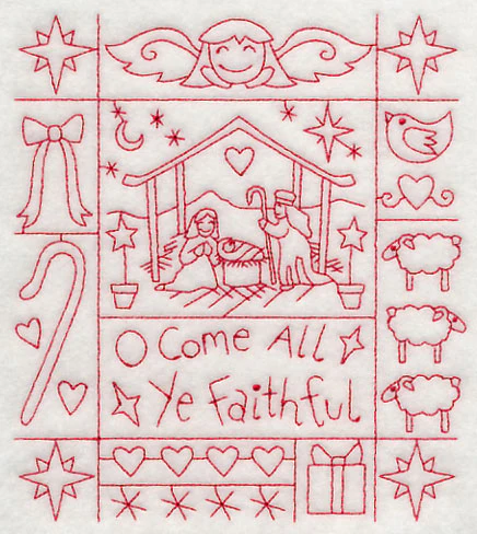 O Come All Ye Faithful Shadow Box (Redwork) - Image 2