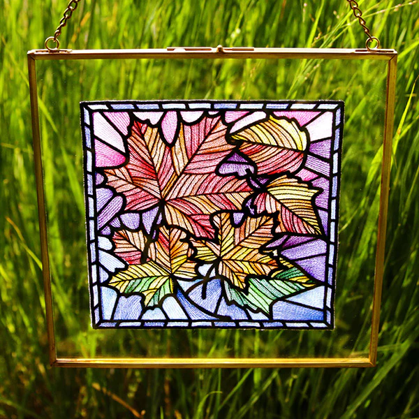 Ombre Autumn Leaves Stained Glass Square - Image 9