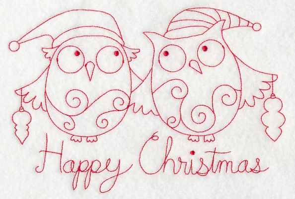 Owls Happy Christmas (Redwork) - Image 2