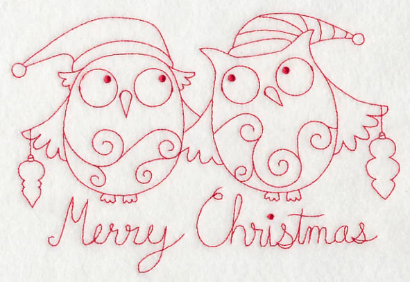 Owls Merry Christmas (Redwork) - Image 2