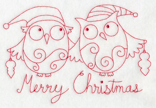 Owls Merry Christmas (Redwork) - Image 3