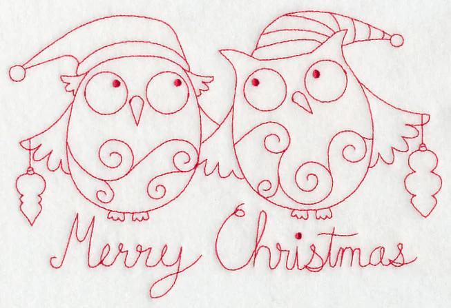 Owls Merry Christmas (Redwork) - Image 5