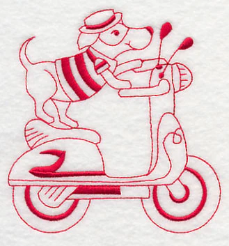 Parisian Pooch on Scooter (Redwork) - Image 3