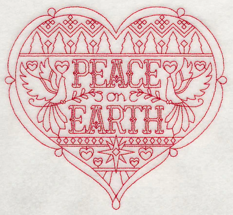 Peace Christmas Heart (Redwork) - Image 2