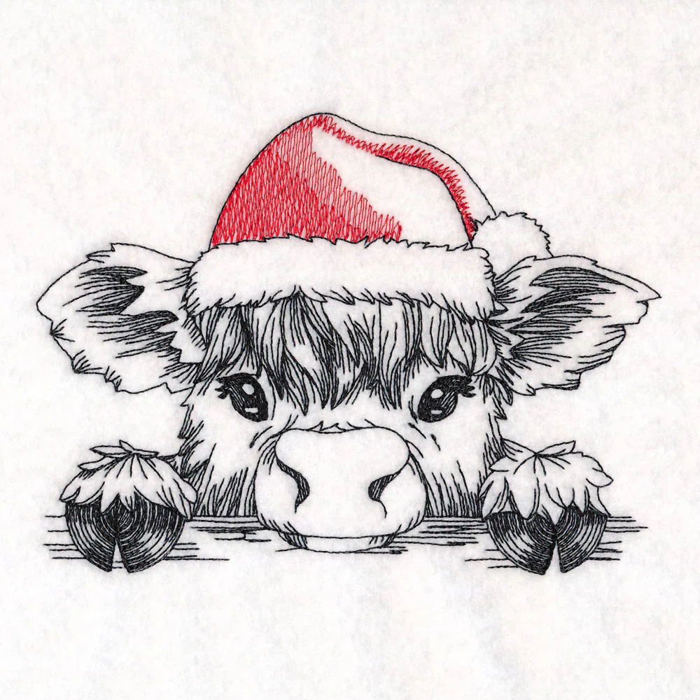 Peeking Christmas Highland Cow Sketch - Image 3