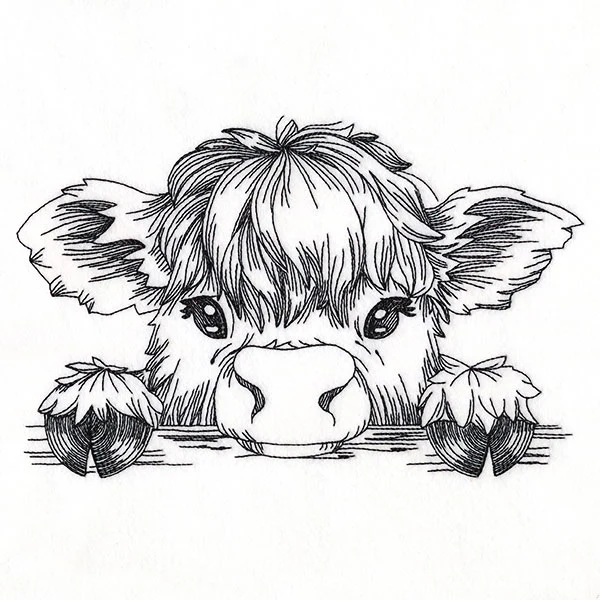 Peeking Highland Cow Sketch - Image 5