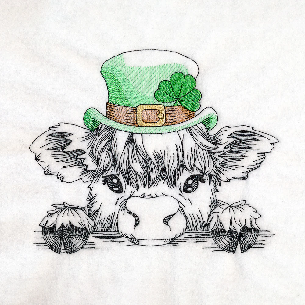 Peeking St. Patrick's Day Highland Cow Sketch - Image 5