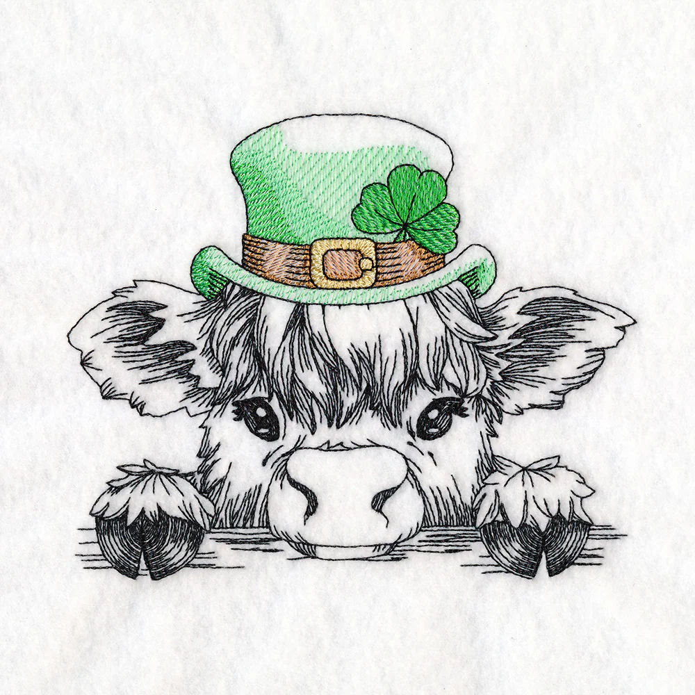 Peeking St. Patrick's Day Highland Cow Sketch - Image 6