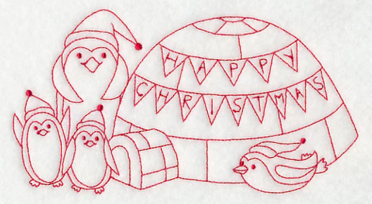 Penguins Happy Christmas (Redwork) - Image 3