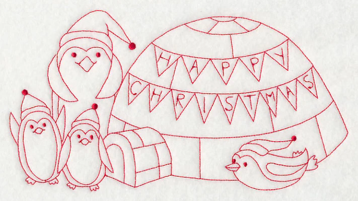 Penguins Happy Christmas (Redwork) - Image 5