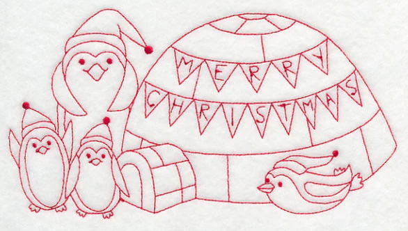 Penguins Merry Christmas (Redwork) - Image 2