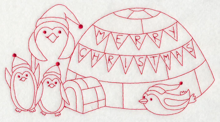 Penguins Merry Christmas (Redwork) - Image 5