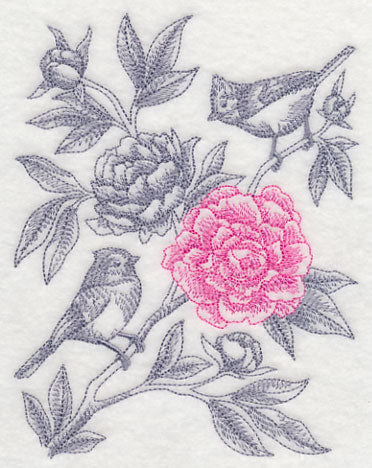 Peony and Tufted Titmouse (Toile) - Image 4