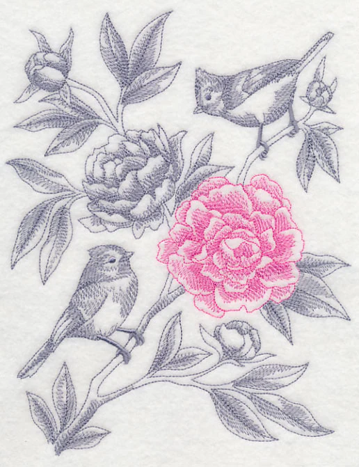 Peony and Tufted Titmouse (Toile) - Image 5