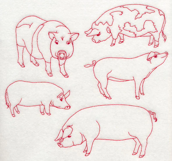 Pig Medley (Redwork) - Image 5