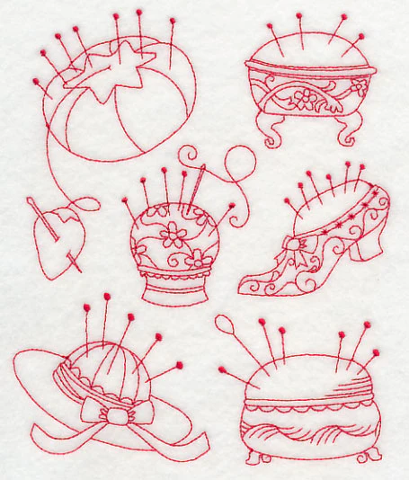 Pincushion Medley (Redwork) - Image 2