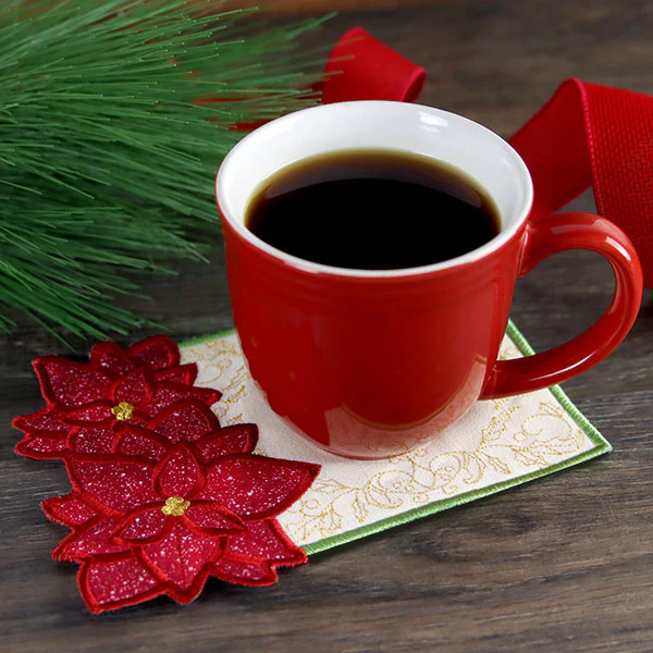 Poinsettias for Christmas Mug Rug (In-the-Hoop) - Image 5