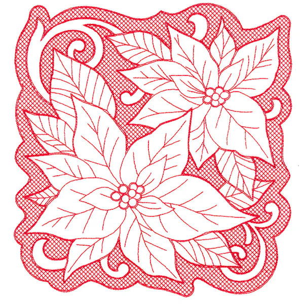 Poinsettias of Christmas Square (Trapunto)
