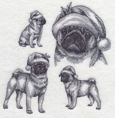 Pugs with Santa Hats Sketch - Image 3