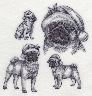 Pugs with Santa Hats Sketch - Image 4