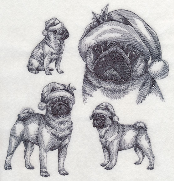 Pugs with Santa Hats Sketch - Image 5