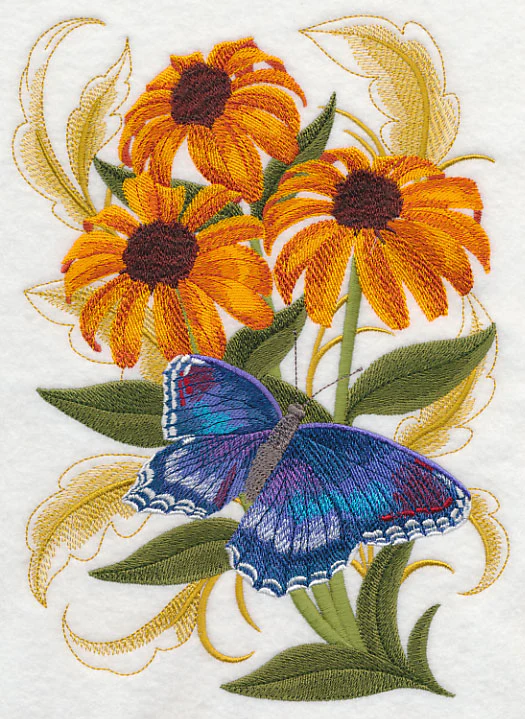Red Spotted Butterfly and Cone Flowers