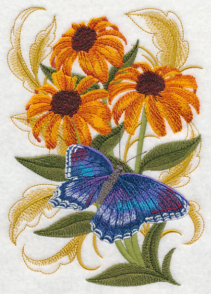 Red Spotted Butterfly and Cone Flowers - Image 2