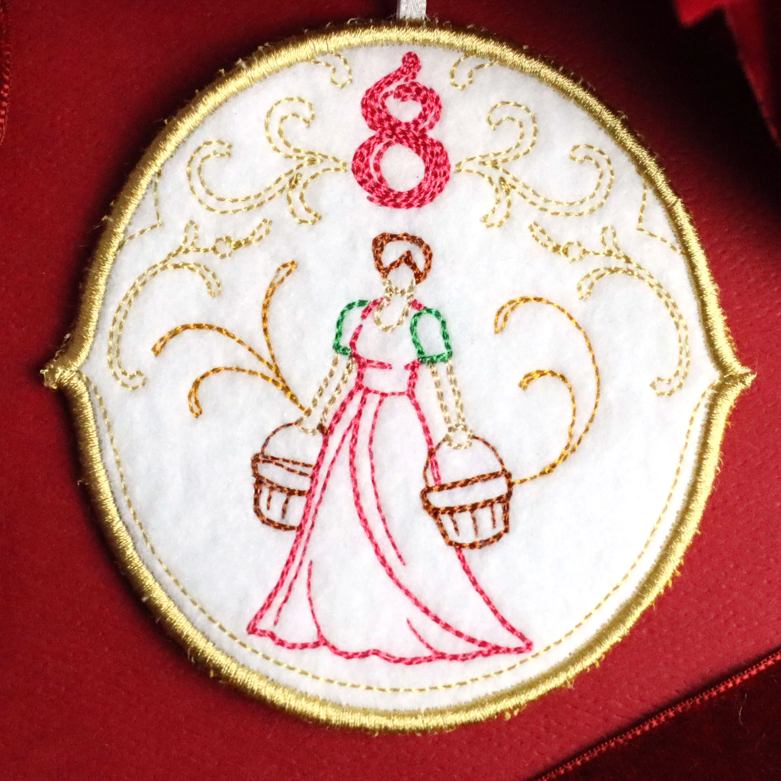 Regal 12 Days of Christmas - Eight Maids-A-Milking Ornament (In-the-Hoop) - Image 3