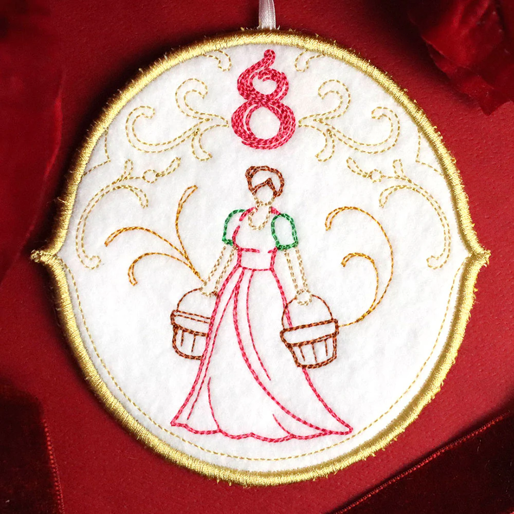 Regal 12 Days of Christmas - Eight Maids-A-Milking Ornament (In-the-Hoop) - Image 4
