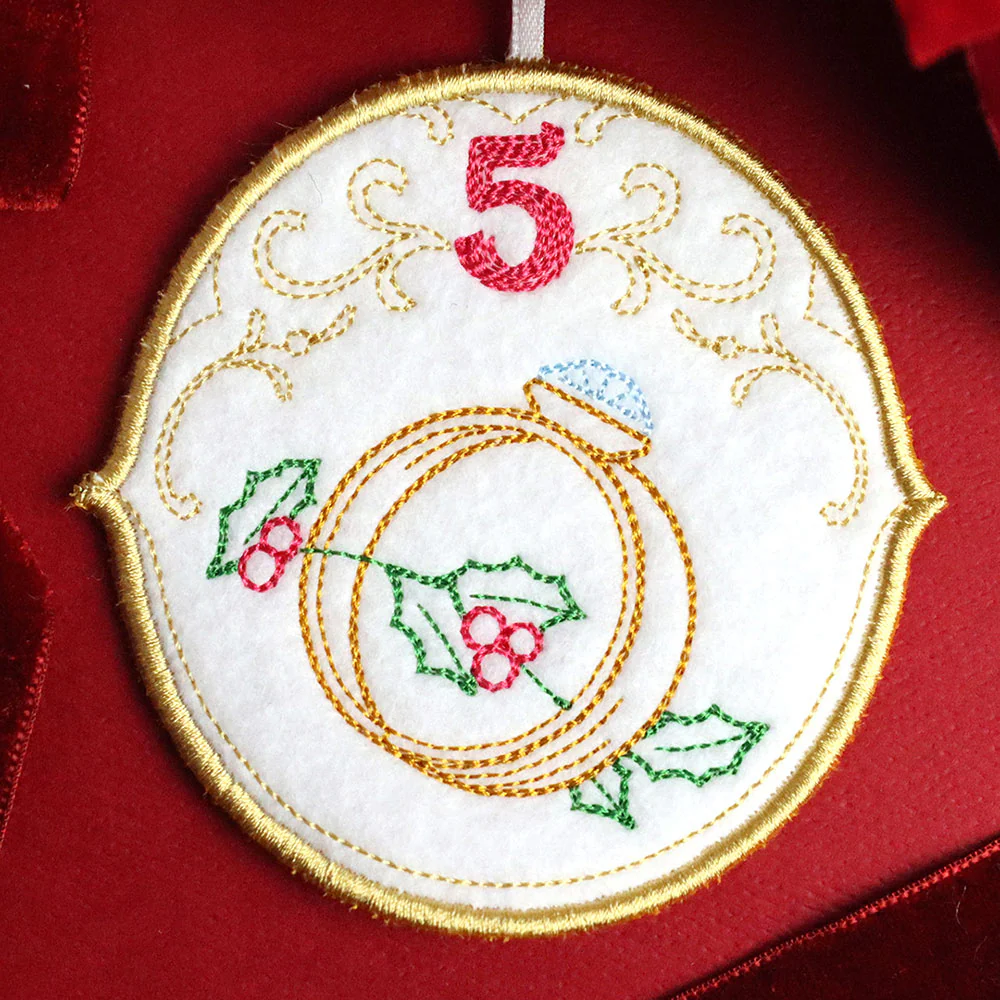 Regal 12 Days of Christmas - Five Golden Rings Ornament (In-the-Hoop) - Image 3