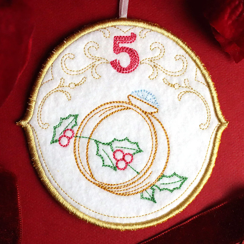 Regal 12 Days of Christmas - Five Golden Rings Ornament (In-the-Hoop) - Image 4