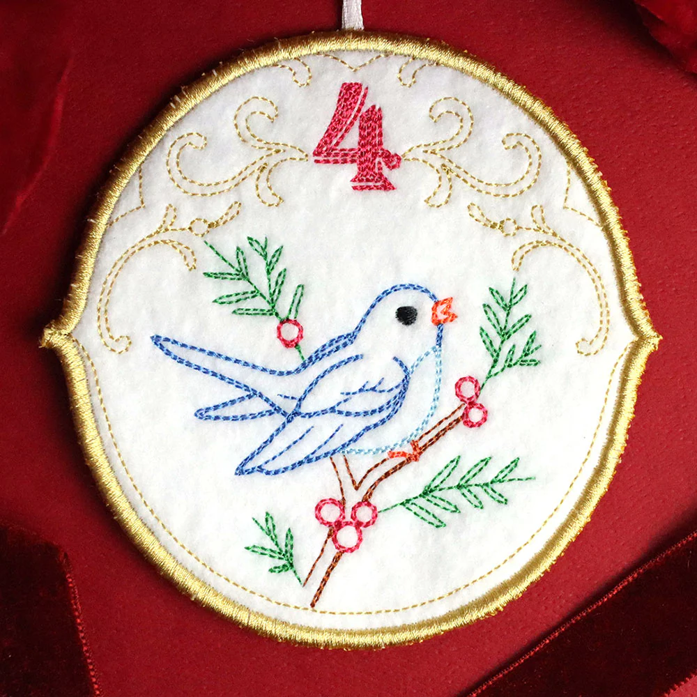 Regal 12 Days of Christmas - Four Calling Birds Ornament (In-the-Hoop) - Image 4