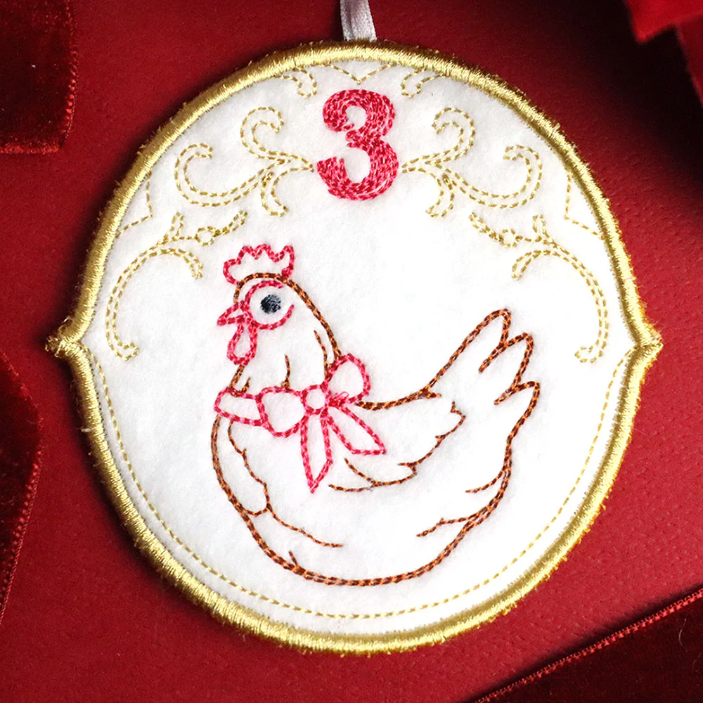 Regal 12 Days of Christmas - Three French Hens Ornament (In-the-Hoop) - Image 3