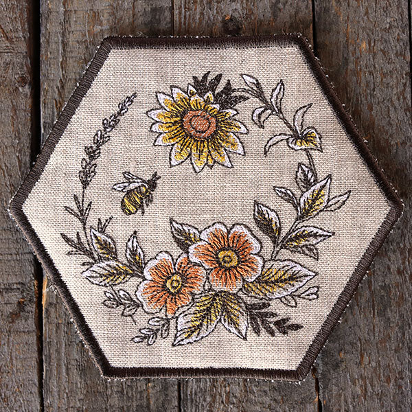 Rustic Elegance Bees & Blooms Hexagon Trivet (In-the-Hoop) - Image 3